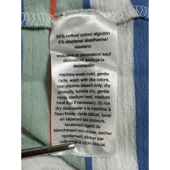 Tommy Hilfiger Top Womens XS White Stripe Polo 1/4 Zip Cotton Crest Logo Preppy - Picture 8 of 9